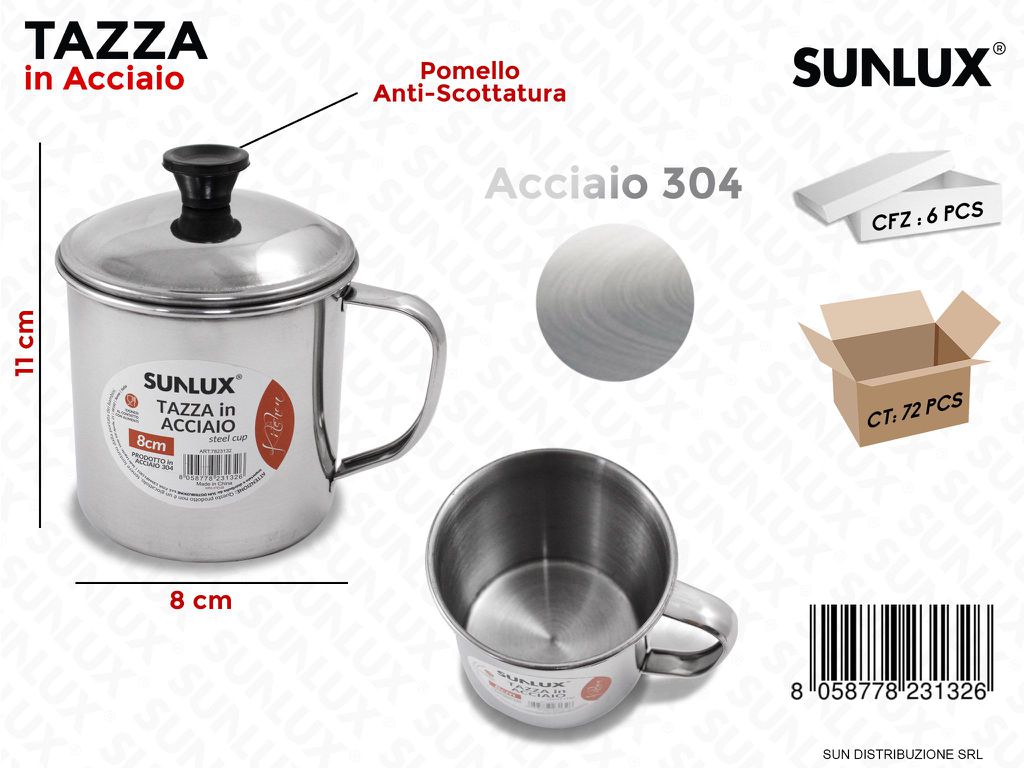 Tazza in Acciaio 304 c/ Coperchio 8*11CM