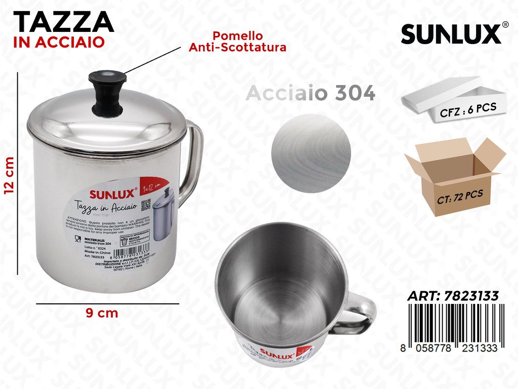 Tazza in Acciaio 304 c/ Coperchio 9*12CM