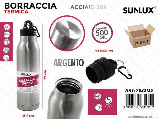 Borraccia Term. Arg. Acciaio 304 500ML 7*27CM