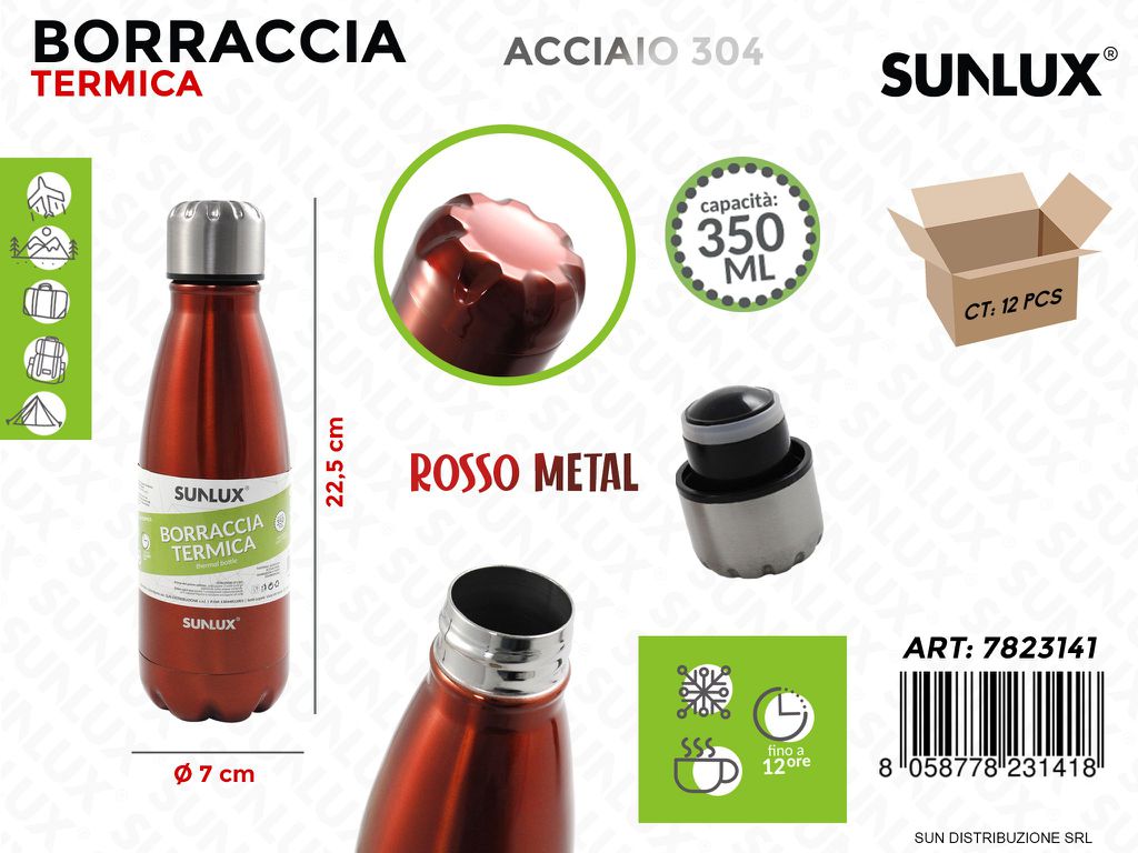 Borraccia Term.rosso Acciaio 304 350ML 7*22.5CM