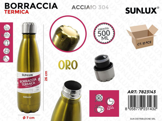 Borraccia Term. Oro Acciaio 304 500ML 7*26CM