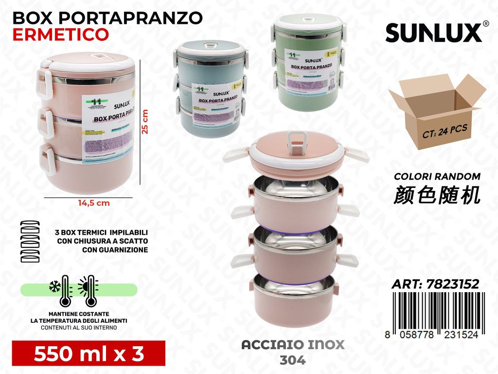Box Porta Pranzo Termico Acciaio 304 14.5*25CM 550ML X 3