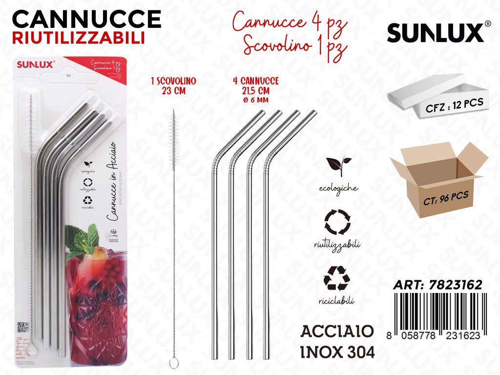 Cannucce Riutil. Acciaio 304 4PCS-SCOVOLINO
