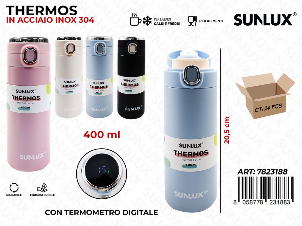 Sunlux Thermos c/Termometro Inox 304 400ML 20.5CM