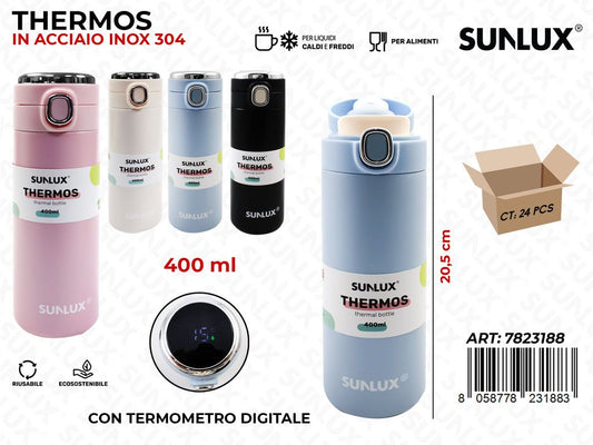 Sunlux Thermos c/Termometro Inox 304 400ML 20.5CM