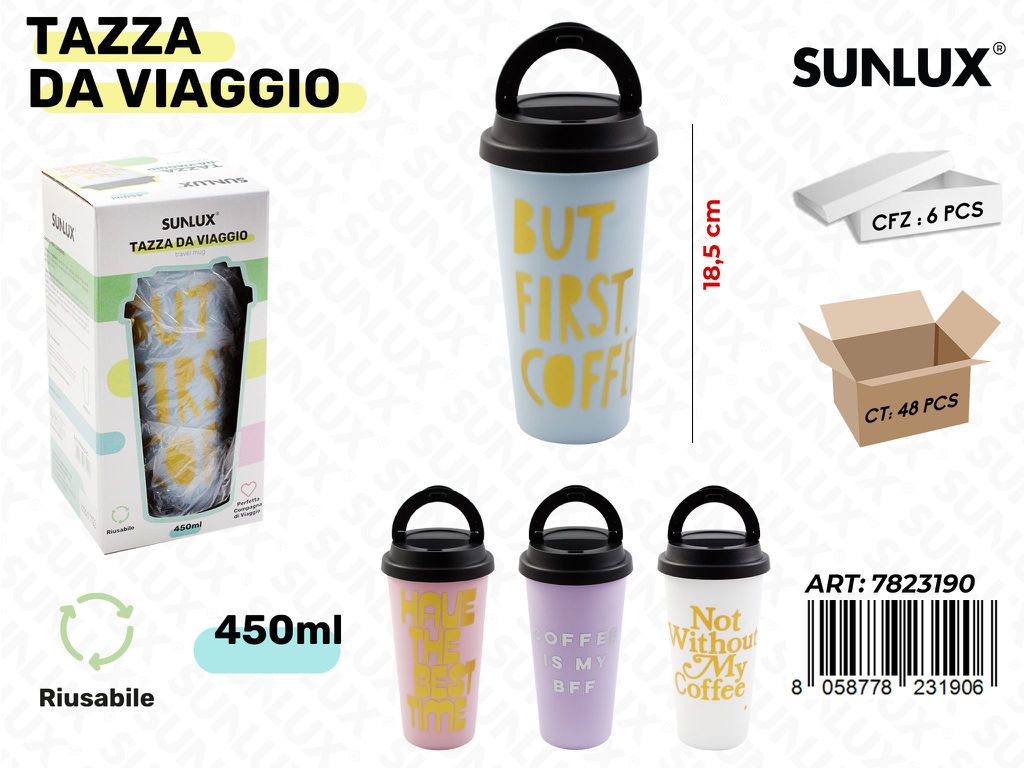 Sunlux Tazza da Viaggio 450ML Ass. 18.5CM