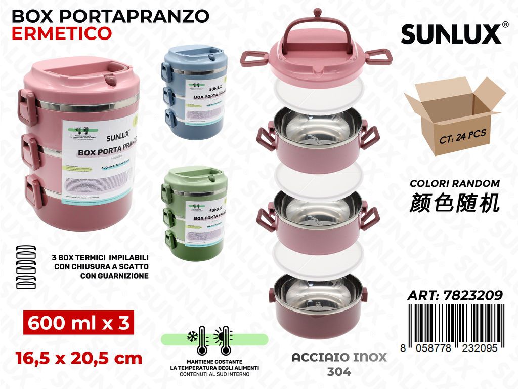 Sunlux Box Portapranzo Ermetico 3SCOMP. 16.5*20.5CM