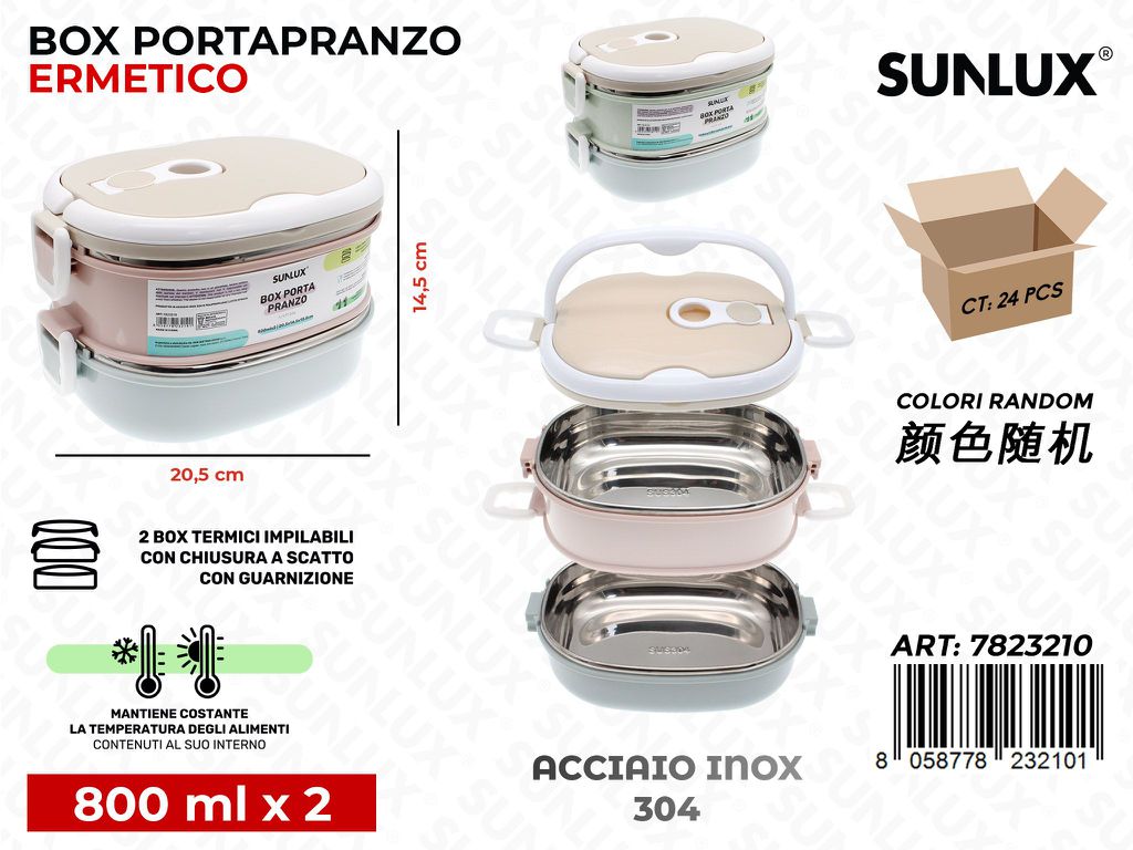 Sunlux Box Portapranzo Ermetico 2SCOMP. 20.5*14.5CM