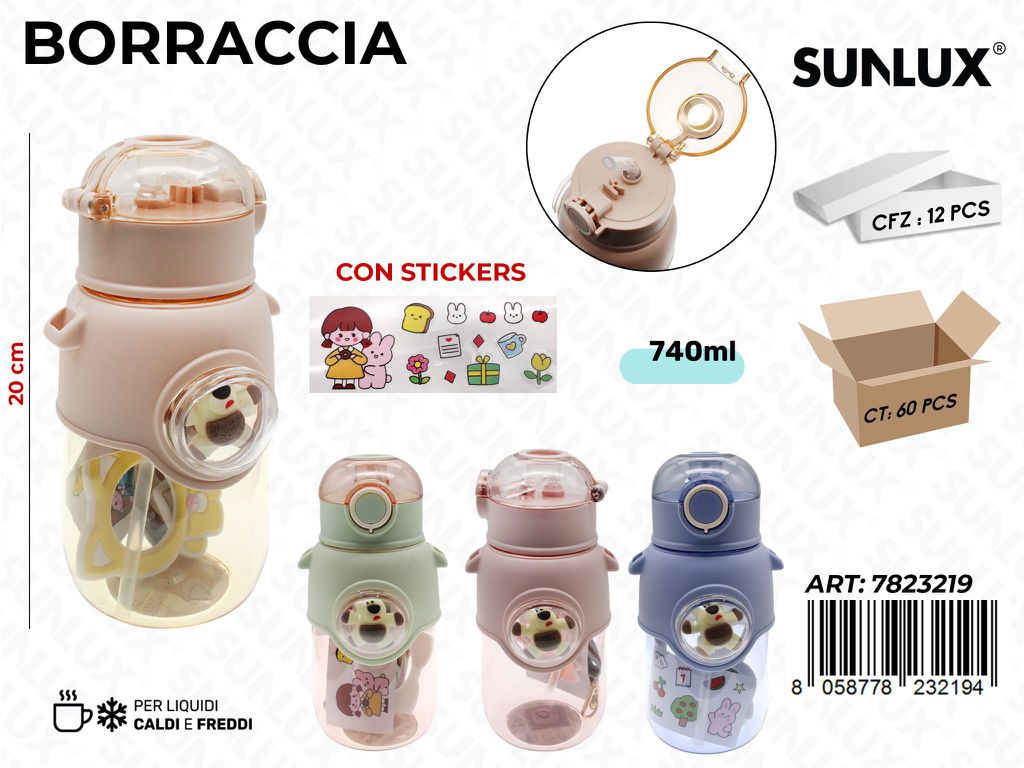 Sunlux Borraccia Ass. c/ Stickers 740ML 20CM