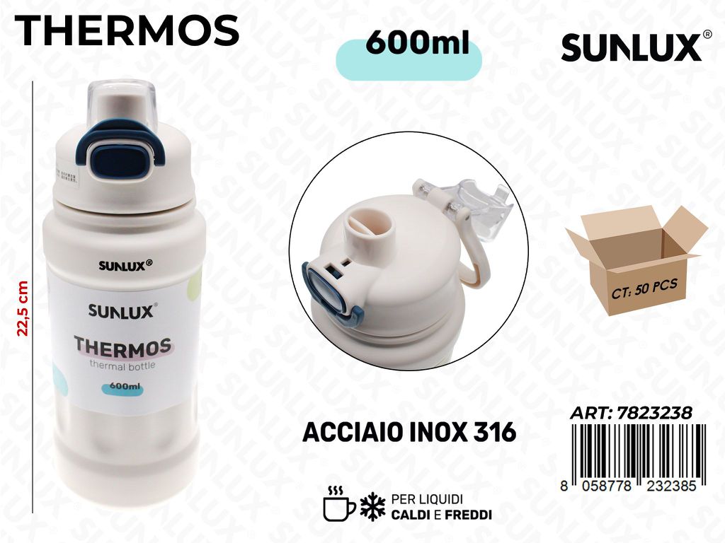Sunlux Thermos Bianco Inox 316 600ML 22.5CM