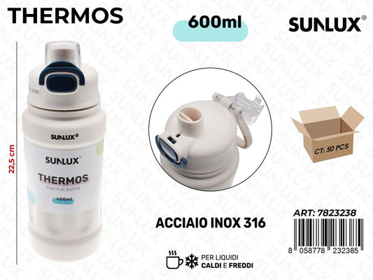 Sunlux Thermos Bianco Inox 316 600ML 22.5CM