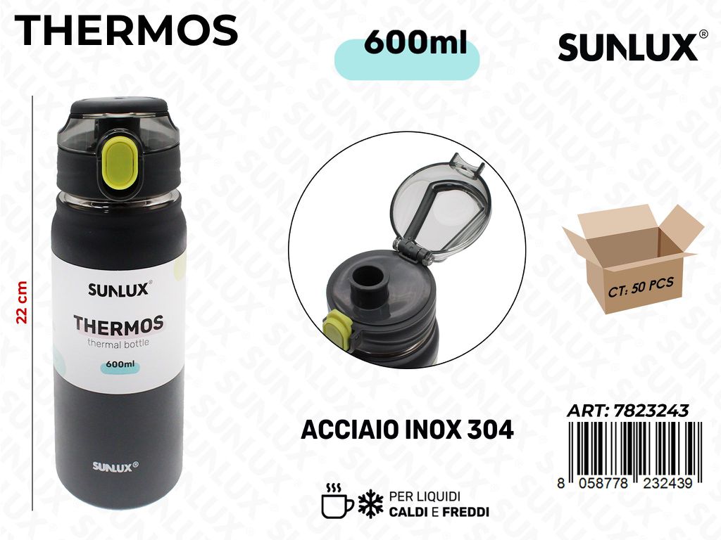 Sunlux Thermos Nero Inox 304 600ML 22CM