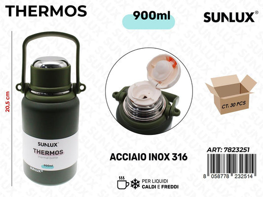 Sunlux Thermos Ve. Mil. Inox 316 900ML 20.5CM