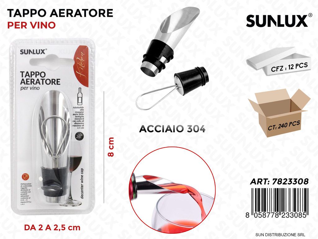 Tappo Aeratore per Vino Acciaio 304 8CM