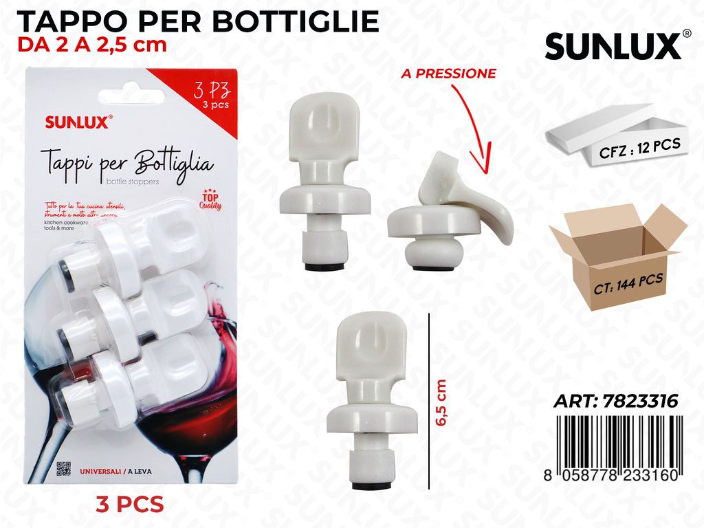 Tappo Per Bottiglie A Press. 6.5Cm 3Pcs