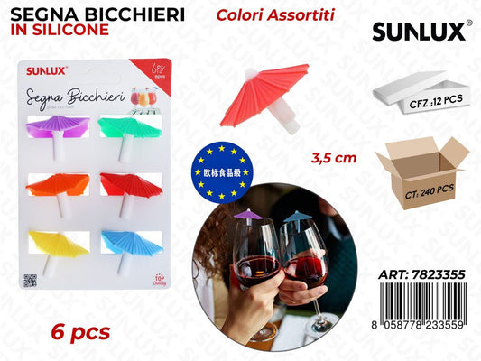 Segna Bicchieri in Silicone Col. Ass. 6PCS 3.5CM