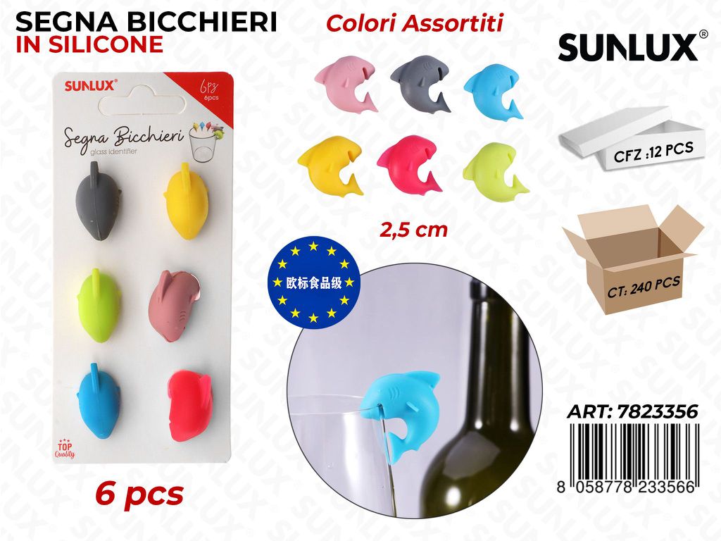 Segna Bicchieri in Silicone Col. Ass. 6PCS 2.5CM