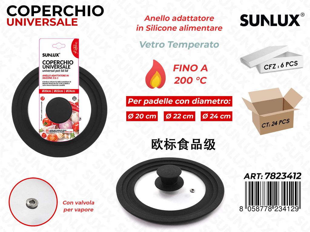 Coperchio Uni. Vetro-silic. D.20*22*24CM