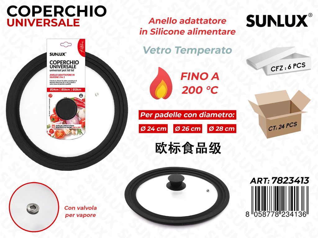 Coperchio Uni. Vetro-silic. D.24*26*28CM