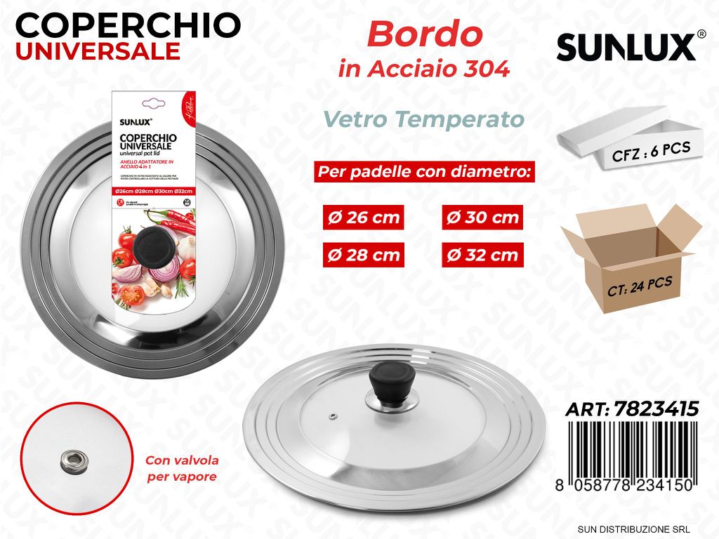 Coperchio Uni. Vetro-acc. 304 D.26*28*30*32CM