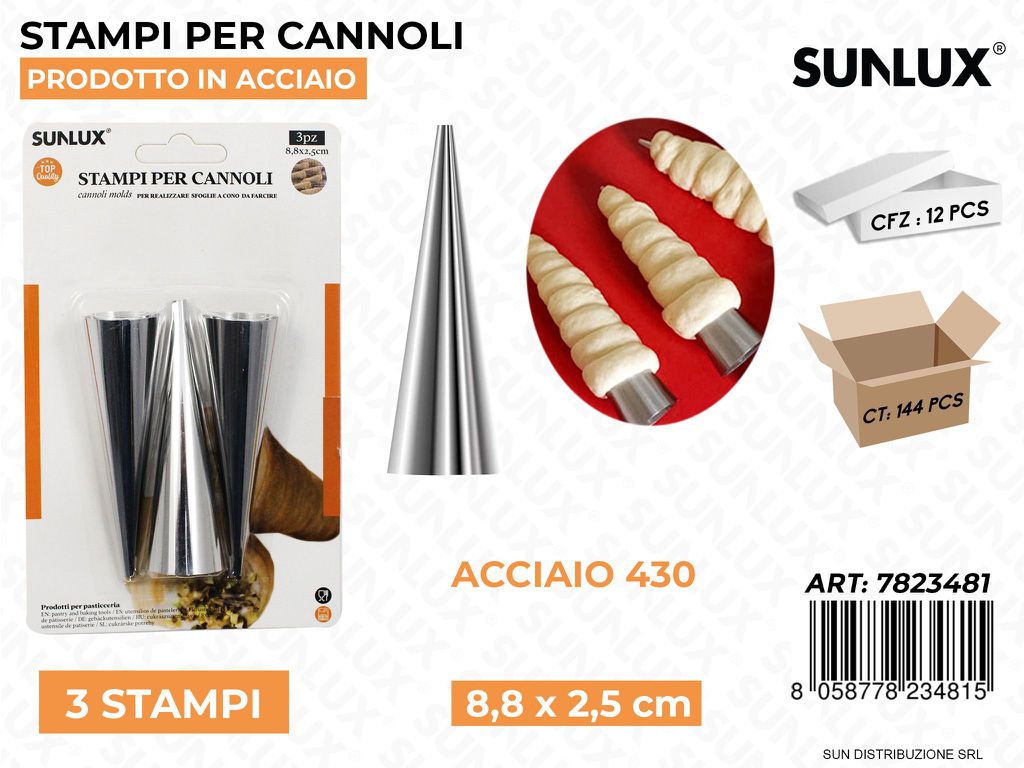 Stampi per Cannoli Acciaio 430 3PCS 8.8*2.5CM