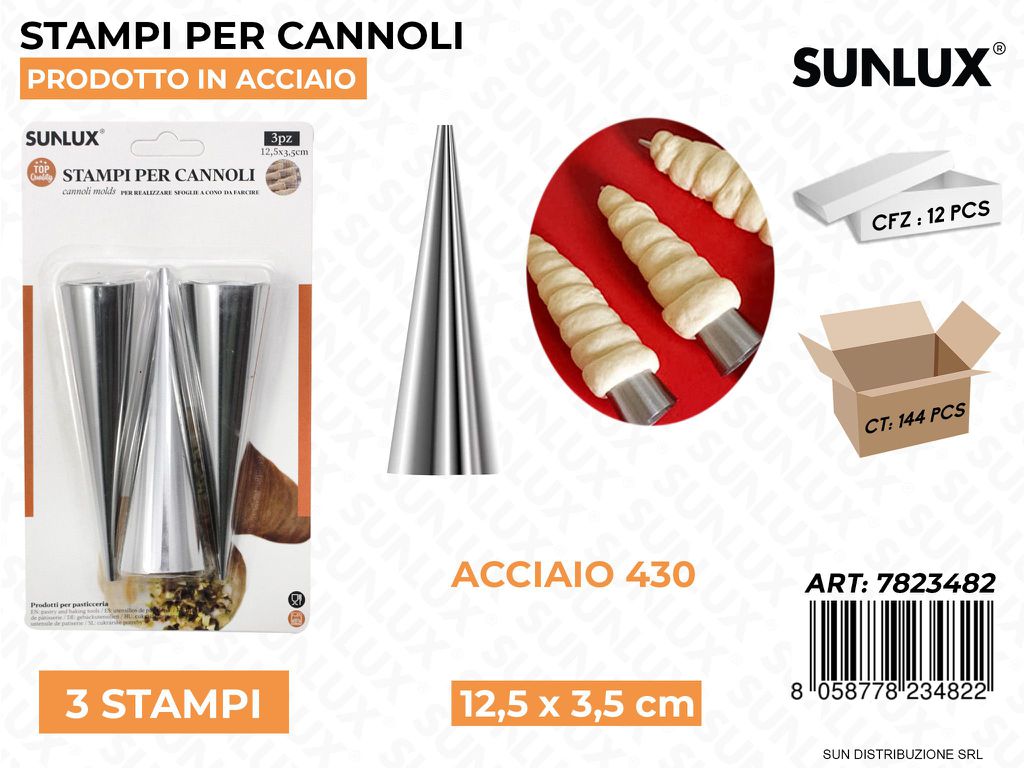 Stampi per Cannoli Acciaio 430 3PCS 12*3.5CM