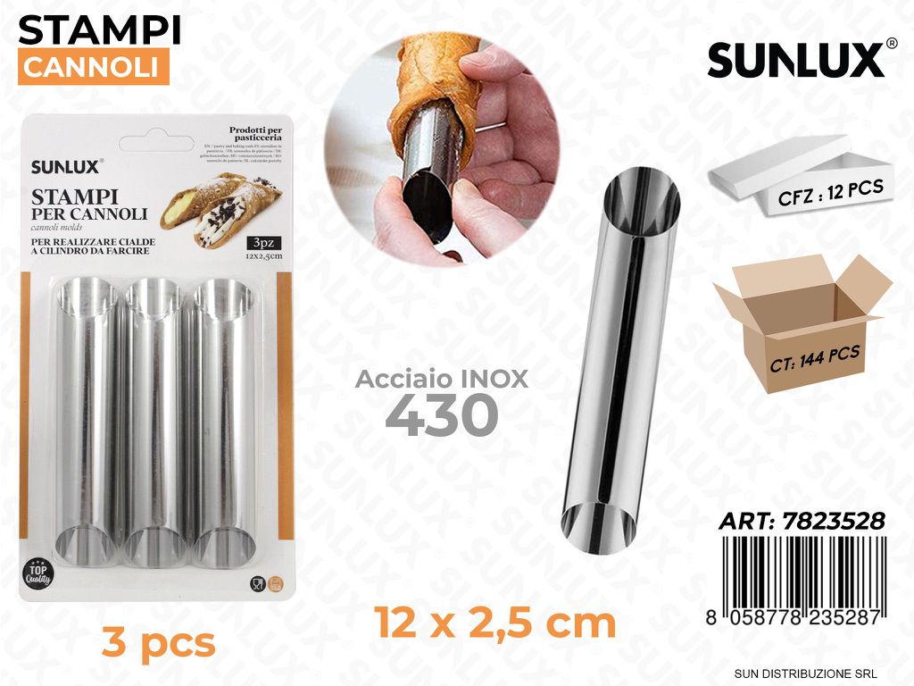 Stampi per Cannoli Acciaio 430 3PCS 12*2.5CM