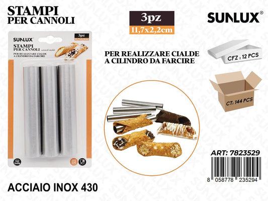Sunlux Stampi per Cannoli Acciaio 430 3PCS 11.7*2.2CM