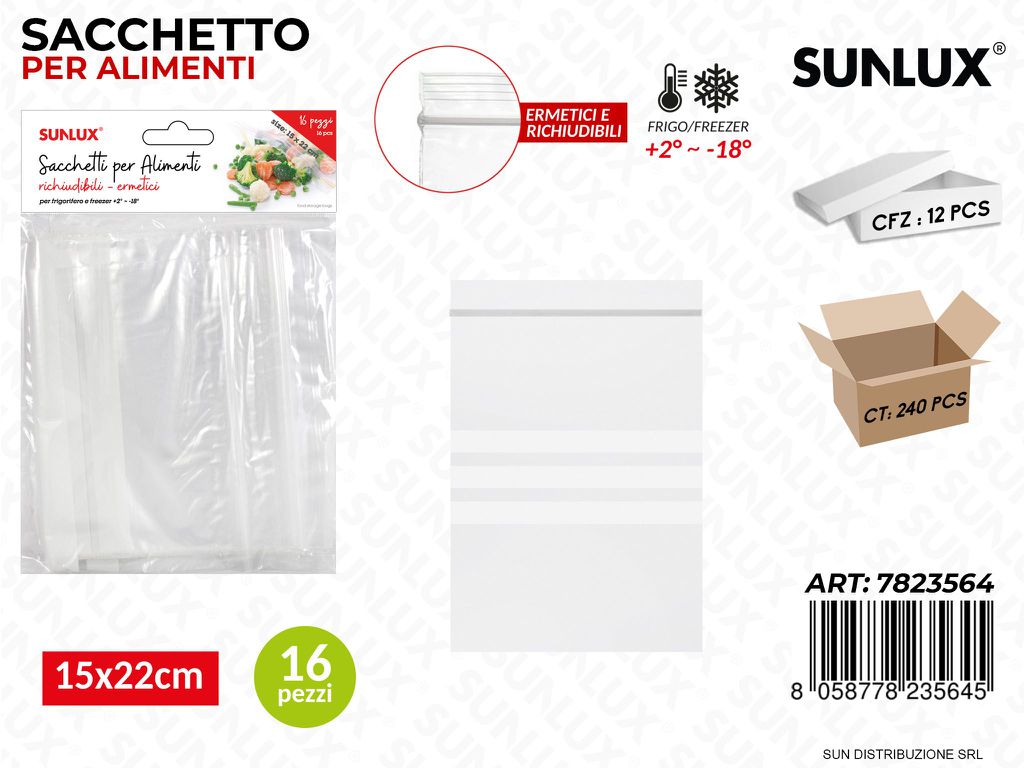 Sacchetto per Alimenti Ermetici 16PCS 15*22CM