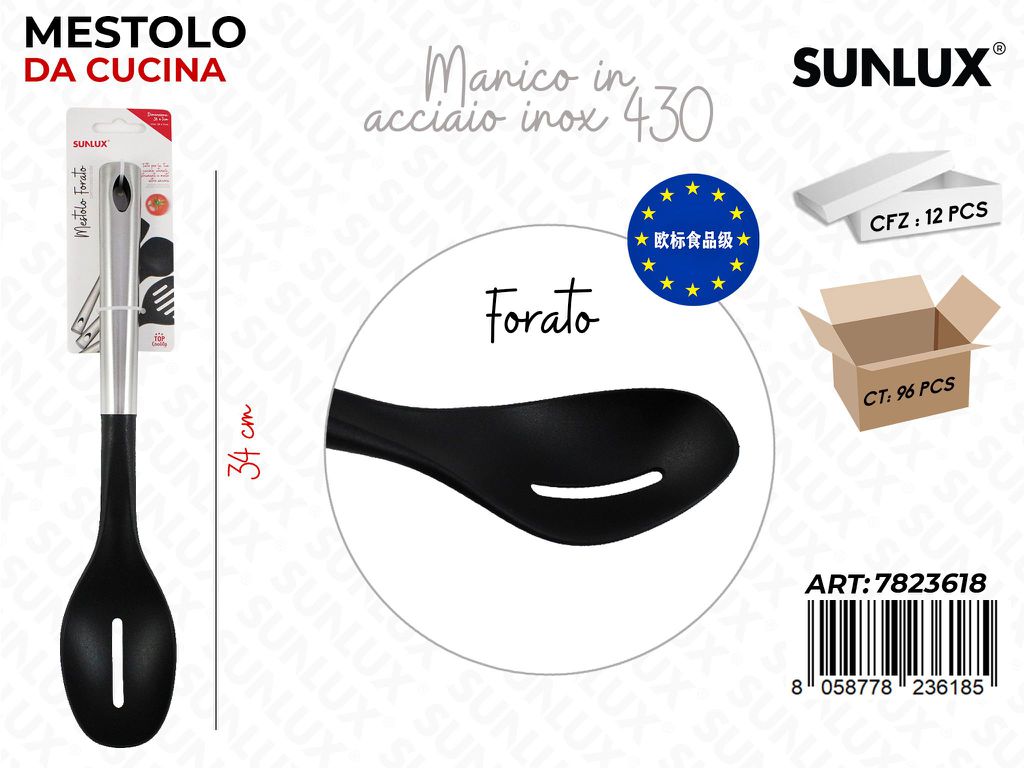 Mestolo Forato Cucina Manico Inox 430 34CM
