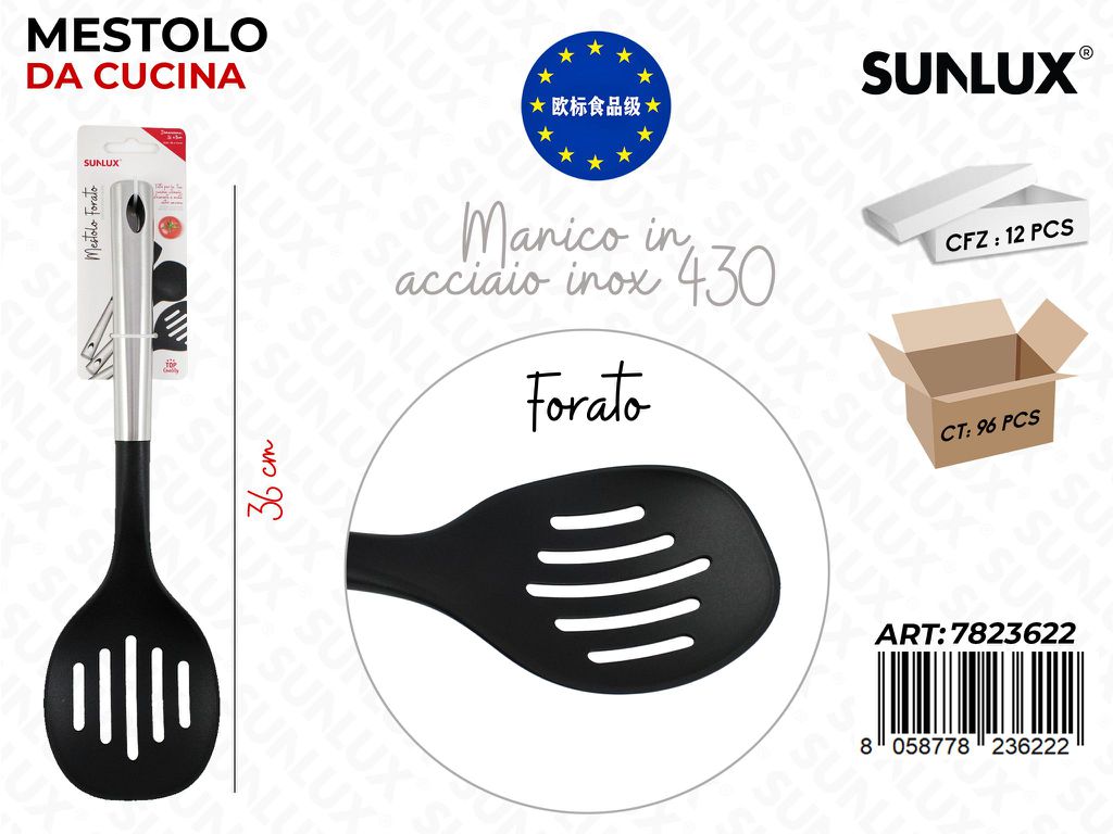 Mestolo Forato Manico Inox 430 36CM