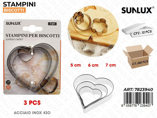 Stampini per Biscotti in Acciaio 430 3PCS Mis. Ass.