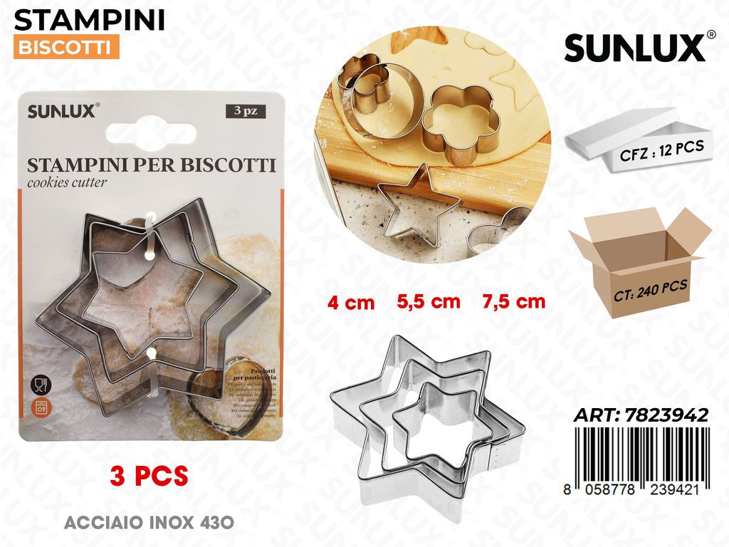 Stampini per Biscotti in Acciaio 430 3PCS Mis. Ass.