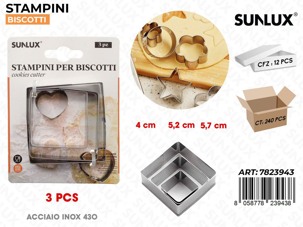 Stampini per Biscotti in Acciaio 430 3PCS Mis. Ass.