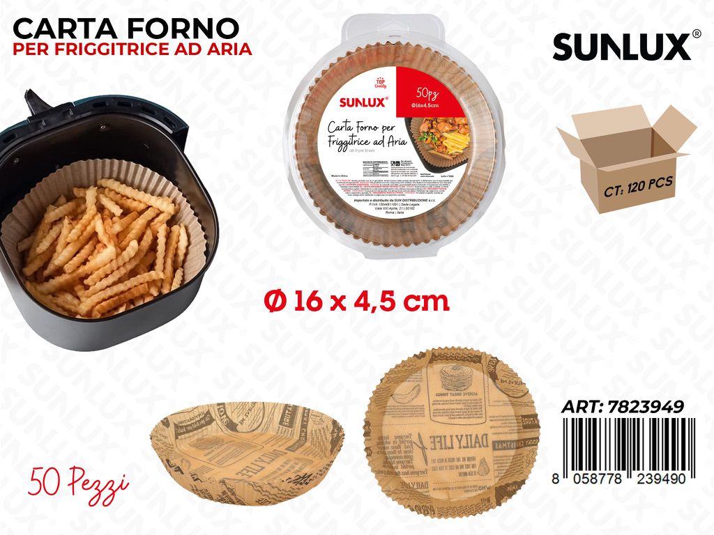Sunlux Carta Forno per Frigg. Aria 50PCS D.16*4.5CM