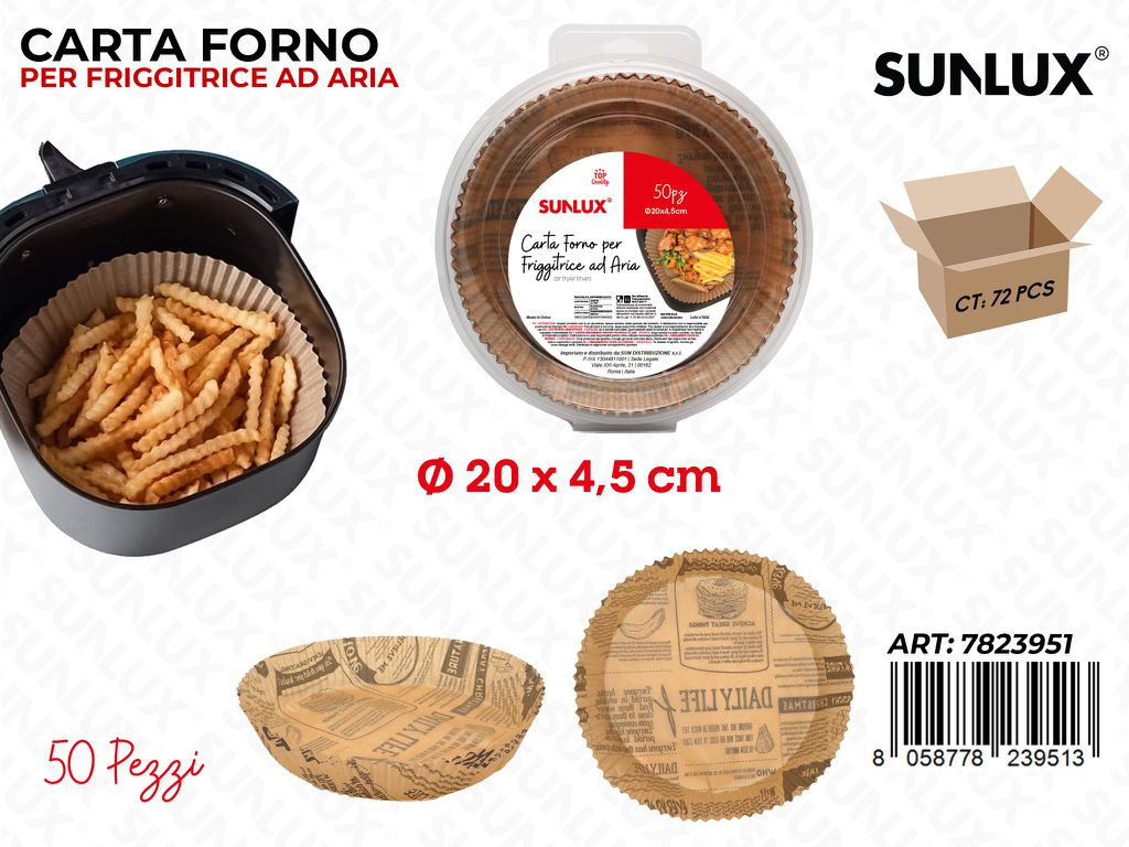 Sunlux Carta Forno per Frigg. Aria 50PCS D.20*4.5CM