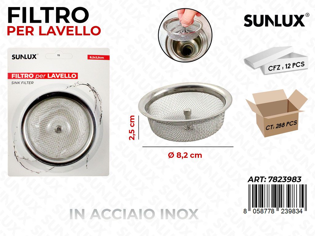 Filtro per Lavello Acciaio Inox D.8.2*2.5CM