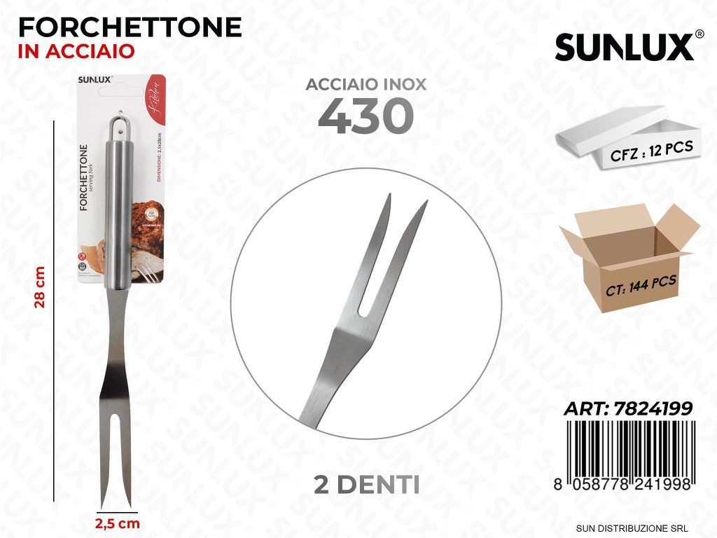 Forchettone in Acciaio 430 2DENTI 2.5*28CM