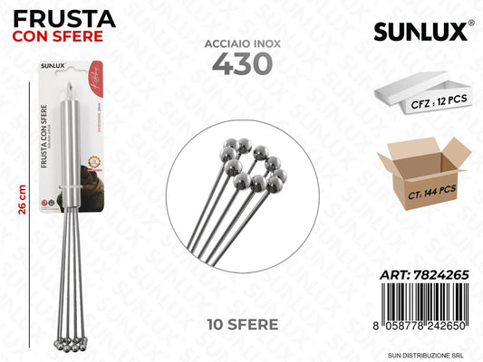 Frusta con 10SFERE in Acciaio 430 26CM