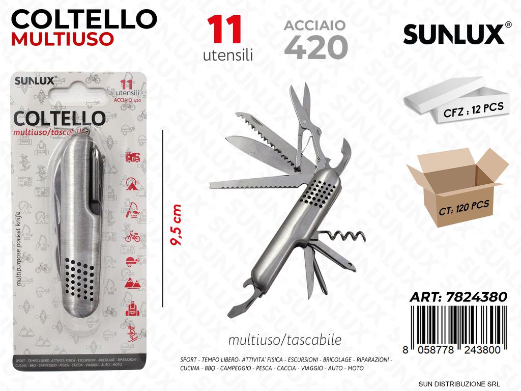 Coltello Multiuso 11UTENSILI Acciaio 420 9.5CM