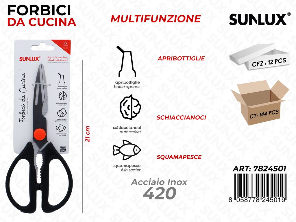 Forbici Trinciapollo Multifunz. Acciaio 420 21CM