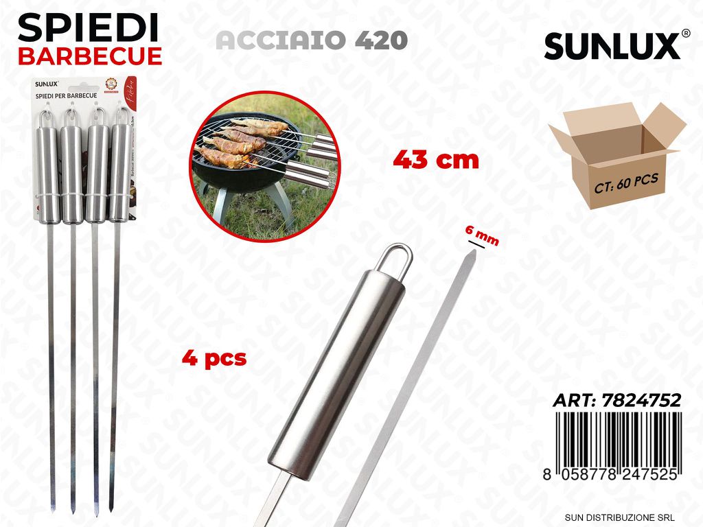 Spiedi Barbecue Acciaio 420 43CM 4PCS