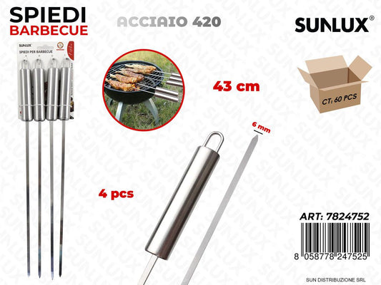 Spiedi Barbecue Acciaio 420 43CM 4PCS