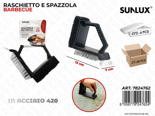 Spazzola per Griglia Bbq 3 in 1 Acciaio 420 12*7CM