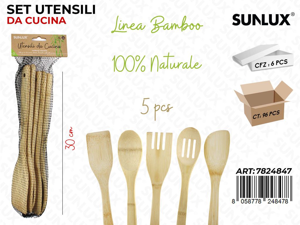Set Utensili Cucina in Bamboo 5PCS 30CM