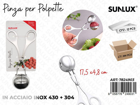Sunlux Pinza per Polpette Acc. Inox 430 17*4.8CM / Pz da 12
