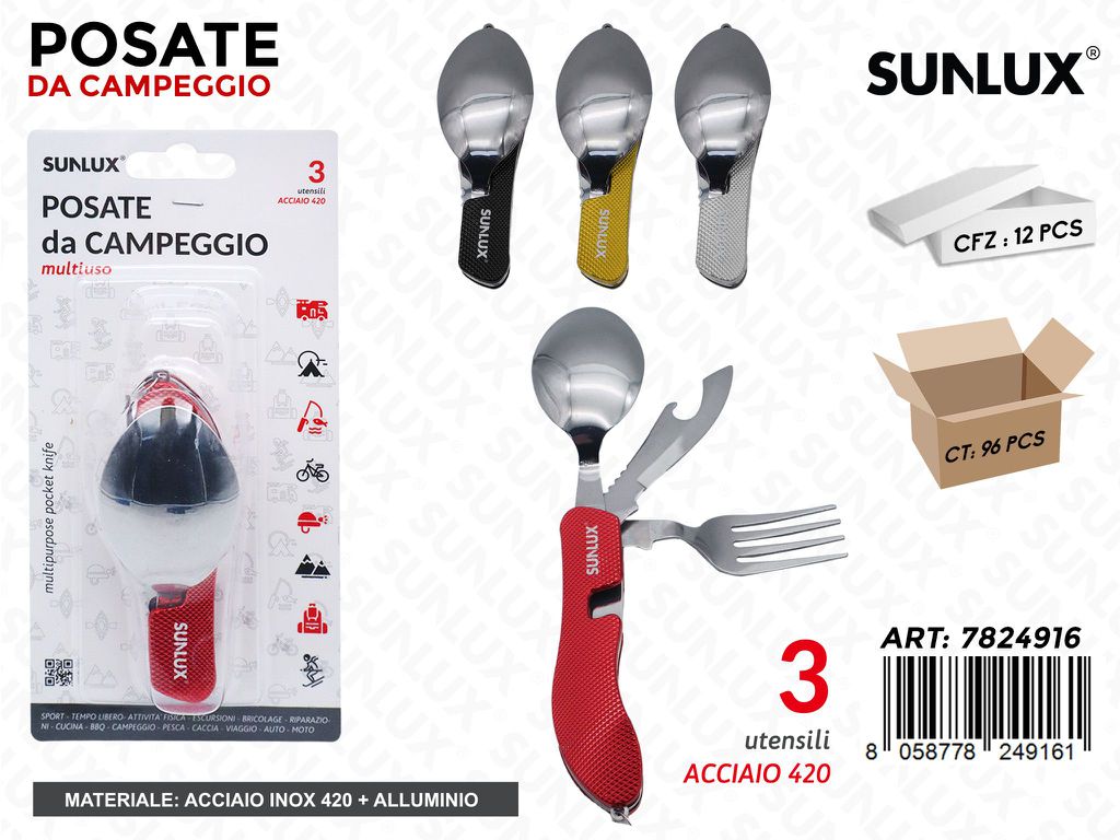 Sunlux Posate da Campeggio 3PCS Acc. Inox 420