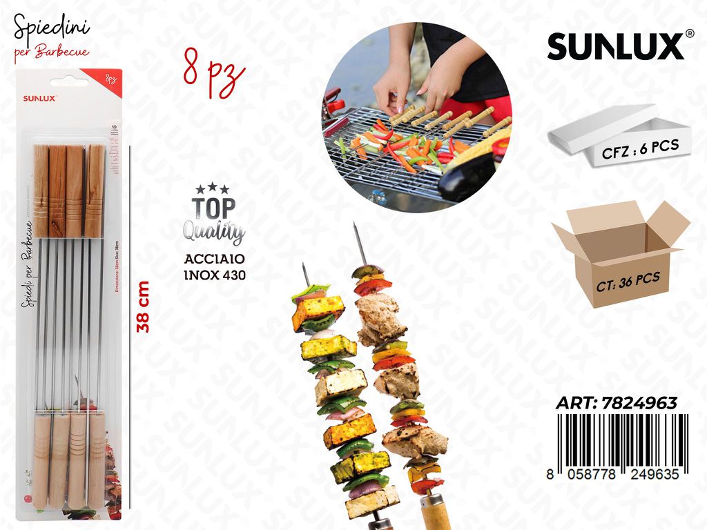 Sunlux Spiedini per Bbq Acc. 430 8PCS 38CM