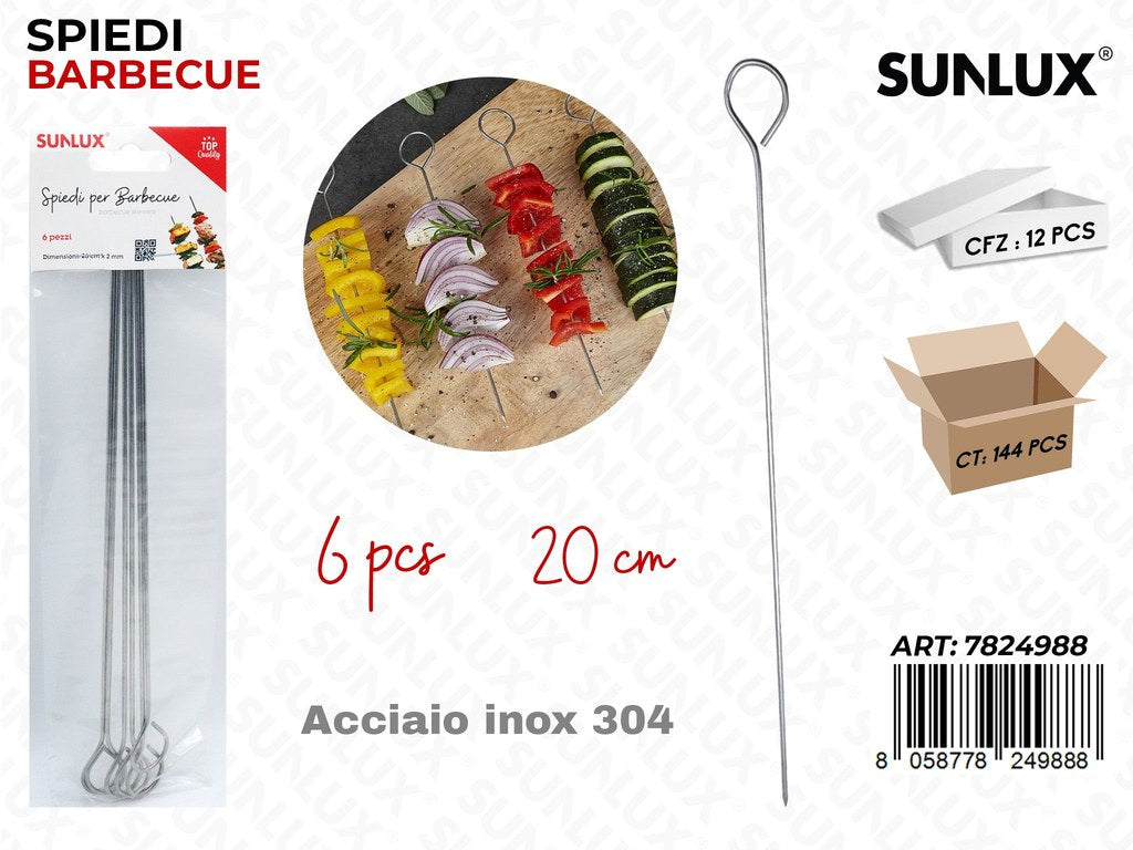 Sunlux Spiedi per Barbecue Acc.inox 430 6PCS 20CM