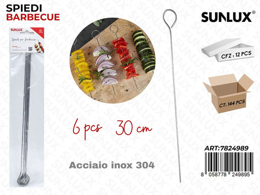 Sunlux Spiedi per Barbecue Acc.inox 304 6PCS 30CM